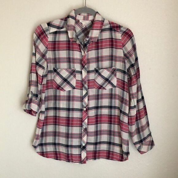 Soft Joie Pink & Black Plaid Button Down Shirt -xs - Picture 1 of 7
